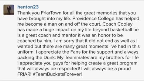 LaDontae Henton thanks Friartown after his career ends.