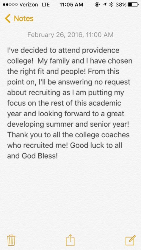 Dajour Dickens tweeted this note confirming his commitment to Providence.